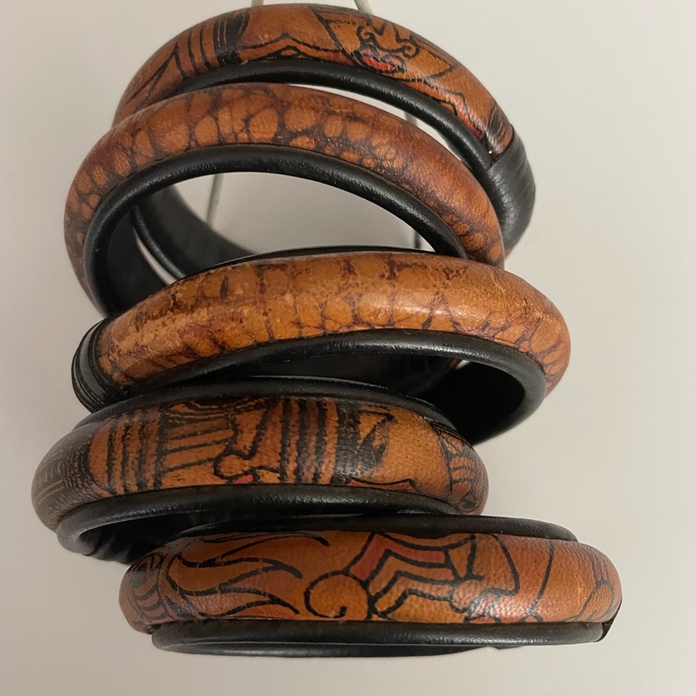 Womens Leather Bracelets- Painted, Artisan - from Bali, Indonesia